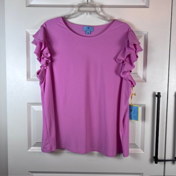 CeCe Pink Ruffle Sleeve Knit Top Plus Size 2X Feminine Soft Stretch NWT - Picture 4 of 8